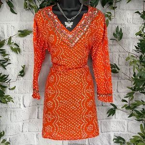 Women’s CZ Orange & White Beaded Vneck Coverup (M) AB12